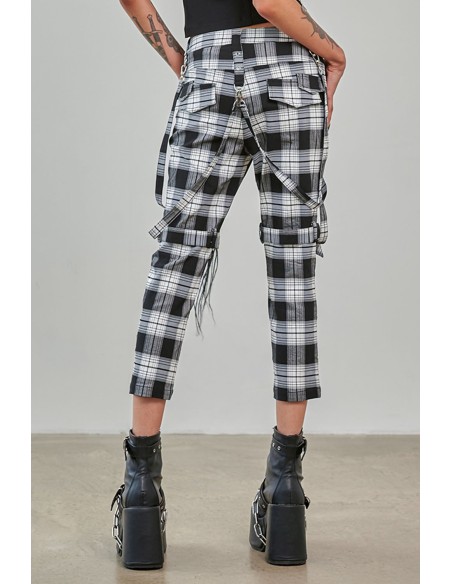 Nocturne Buckle Tartan 3/4 Length Trousers White x Black- Banned