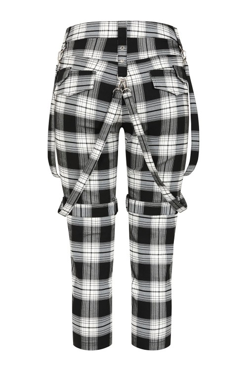 Nocturne Buckle Tartan 3/4 Length Trousers White x Black- Banned