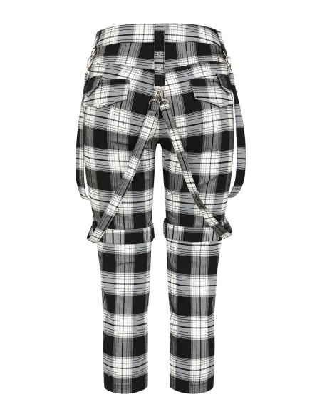 Nocturne Buckle Tartan 3/4 Length Trousers White x Black- Banned