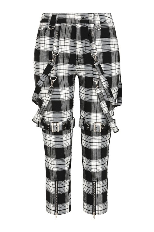 Nocturne Buckle Tartan 3/4 Length Trousers White x Black- Banned