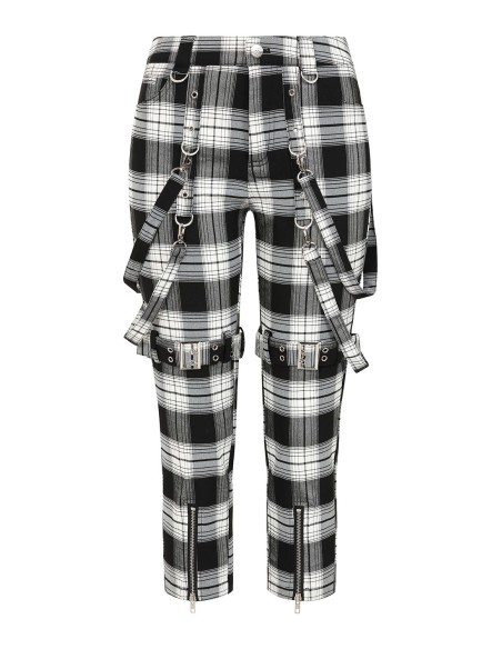 Pantalón 3/4 Nocturne Buckle de Tartán Negro x Blanco - Banned