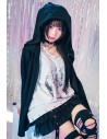 Two-Piece Effect Hooded Top Crossed Angel in White x Black - Jill Punk