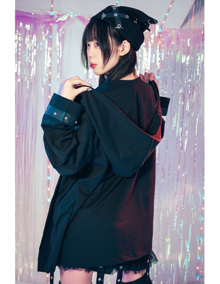 Top Efecto dos Piezas con Capucha Crossed Angel en Blanco x Negro - Jill Punk