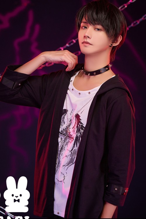 Two-Piece Effect Hooded Top Crossed Angel in White x Black - Jill Punk