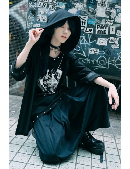 Top Efecto dos Piezas con Capucha Crossed Angel en Negro - Jill Punk