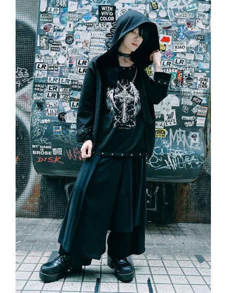 Top Efecto dos Piezas con Capucha Crossed Angel en Negro - Jill Punk