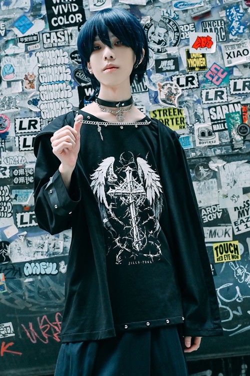 Top Efecto dos Piezas con Capucha Crossed Angel en Negro - Jill Punk