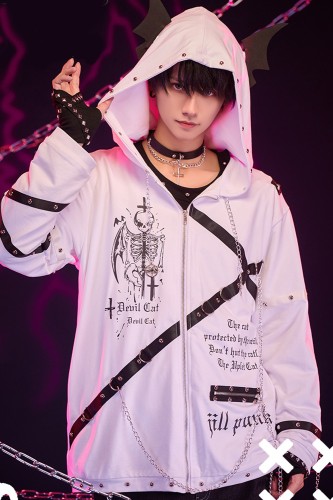 Sudadera con Capucha Skeleton Covenant en Blanco - Jill Punk