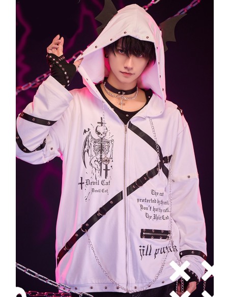 Skeleton Covenant Hoodie in White - Jill Punk Haori