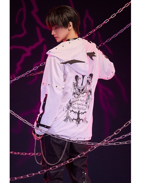 Sudadera con Capucha Skeleton Covenant en Blanco - Jill Punk