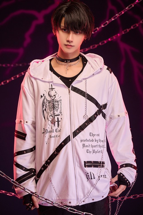 Skeleton Covenant Hoodie in White - Jill Punk Haori