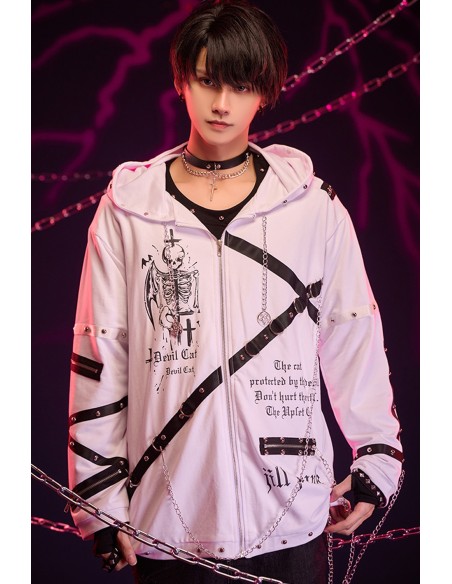 Sudadera con Capucha Skeleton Covenant en Blanco - Jill Punk
