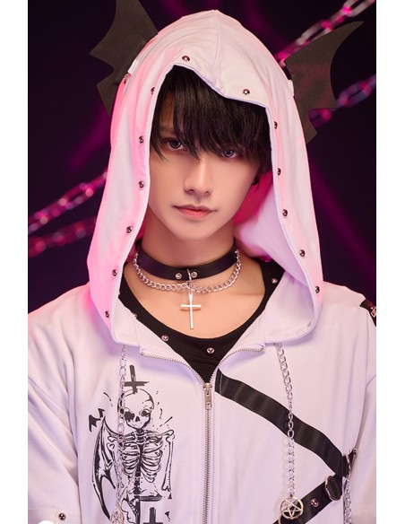 Skeleton Covenant Hoodie in White - Jill Punk Haori