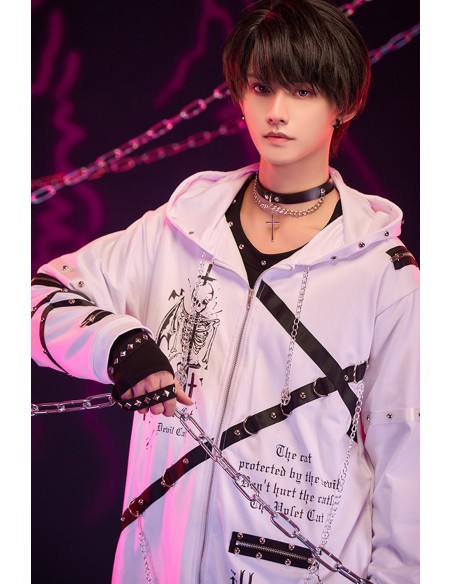 Skeleton Covenant Hoodie in White - Jill Punk Haori