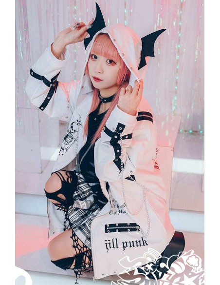 Skeleton Covenant Hoodie in White - Jill Punk Haori