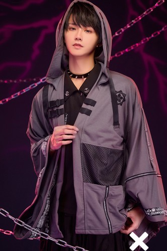 Haori Techwear con Capucha Sakamoto Ryoma en Gris x Negro - Jill Punk