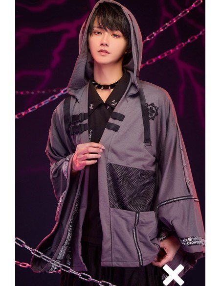 Sakamoto Ryoma  Hooded Techwear Haori in Gray x Black- Jill Punk