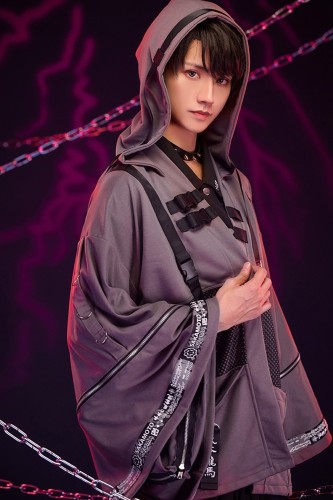 Haori Techwear con Capucha Sakamoto Ryoma en Gris x Negro - Jill Punk 2