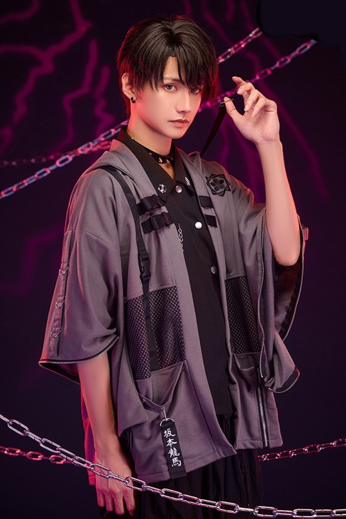 Haori Techwear con Capucha Sakamoto Ryoma en Gris x Negro - Jill Punk