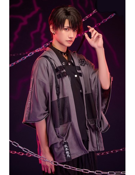 Sakamoto Ryoma  Hooded Techwear Haori in Gray x Black- Jill Punk