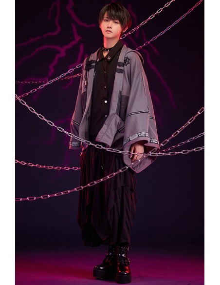 Haori Techwear con Capucha Sakamoto Ryoma en Gris x Negro - Jill Punk