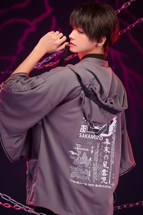 Haori Techwear con Capucha Sakamoto Ryoma en Gris x Negro - Jill Punk