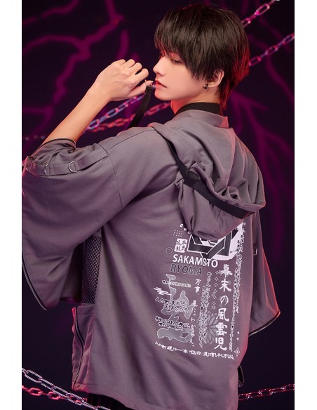Haori Techwear con Capucha Sakamoto Ryoma en Gris x Negro - Jill Punk