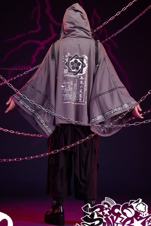 Haori Techwear con Capucha Sakamoto Ryoma en Gris x Negro - Jill Punk