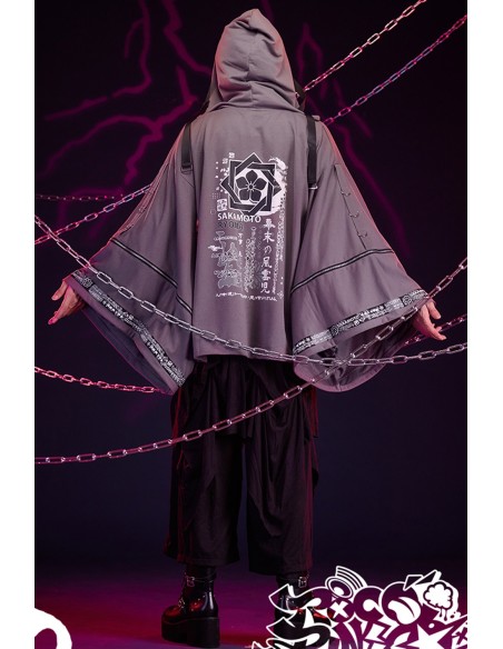 Haori Techwear con Capucha Sakamoto Ryoma en Gris x Negro - Jill Punk