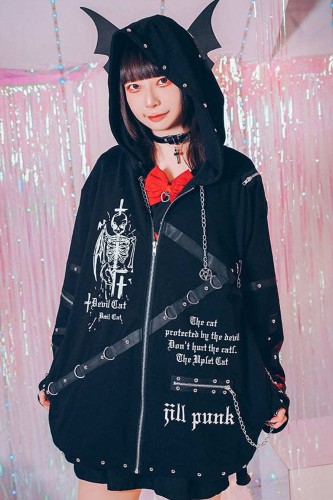 Sudadera con Capucha Skeleton Covenant en Negro - Jill Punk