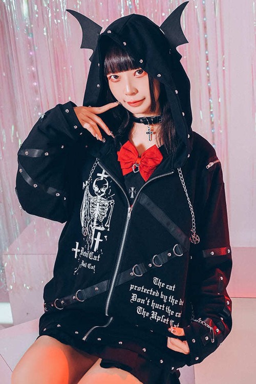 Sudadera con Capucha Skeleton Covenant en Negro - Jill Punk