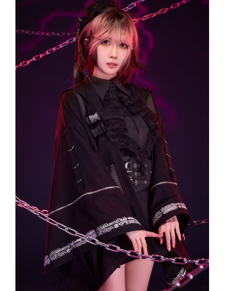 Haori Techwear con Capucha Sakamoto Ryoma en Negro - Jill Punk