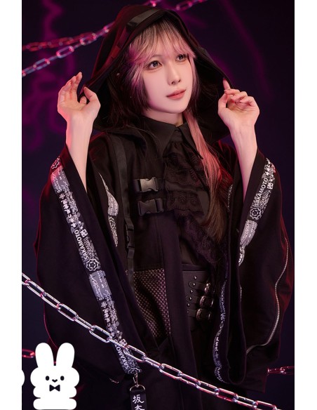 Sakamoto Ryoma  Hooded Techwear Haori in Black- Jill Punk