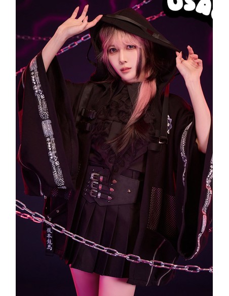 Haori Techwear con Capucha Sakamoto Ryoma en Negro - Jill Punk