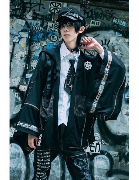 Sakamoto Ryoma  Hooded Techwear Haori in Black- Jill Punk