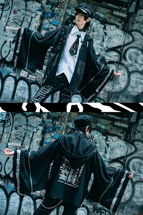 Haori Techwear con Capucha Sakamoto Ryoma en Negro - Jill Punk