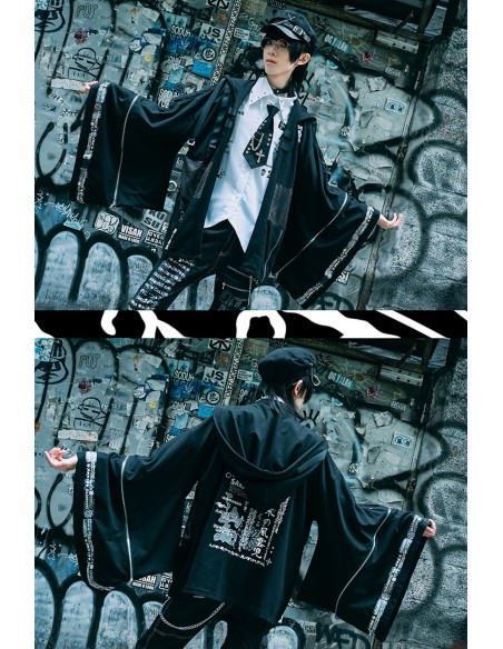 Sakamoto Ryoma  Hooded Techwear Haori in Black- Jill Punk