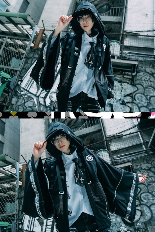 Haori Techwear con Capucha Sakamoto Ryoma en Negro - Jill Punk