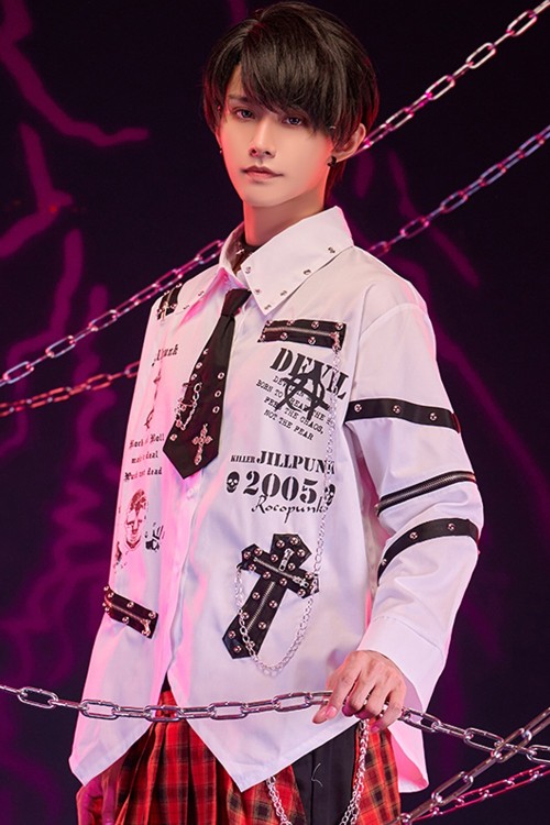 Camisa Punk con Corbata y Mangas Desmontables Punk Overture en Blanco - Jill Punk