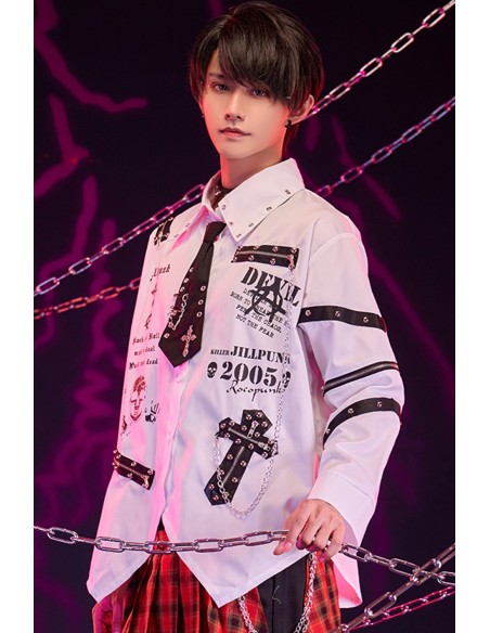 Camisa Punk con Corbata y Mangas Desmontables Punk Overture en Blanco - Jill Punk