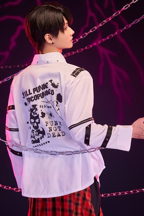 Camisa Punk con Corbata y Mangas Desmontables Punk Overture en Blanco - Jill Punk