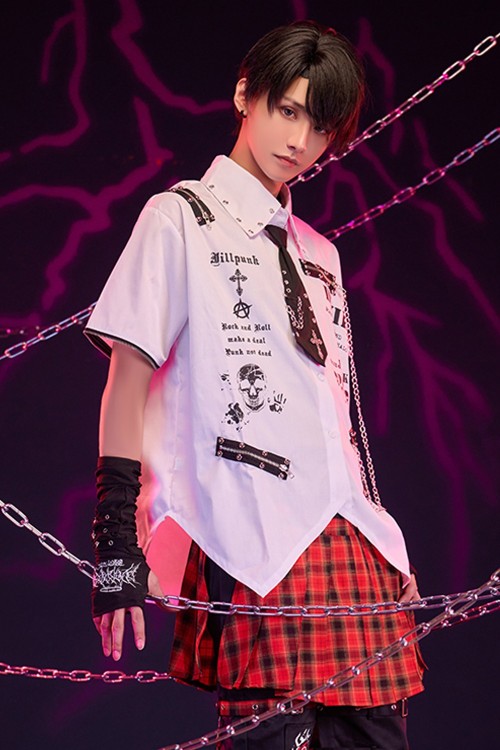 Punk Shirt with Tie and Detachable Sleeves Punk Overture in White - Jill Punk