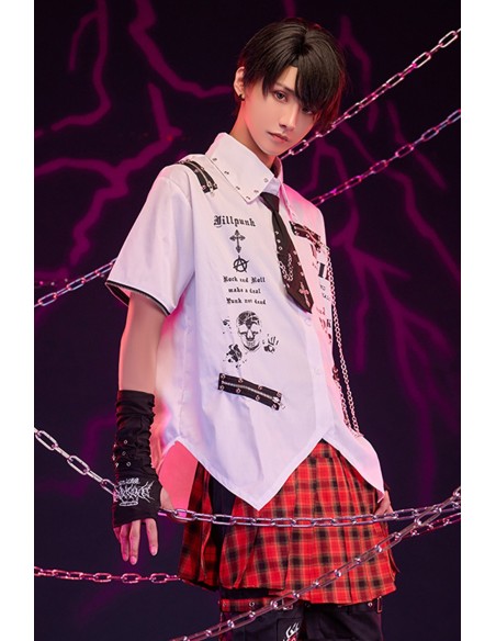 Camisa Punk con Corbata y Mangas Desmontables Punk Overture en Blanco - Jill Punk