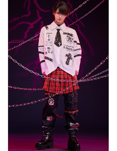 Camisa Punk con Corbata y Mangas Desmontables Punk Overture en Blanco - Jill Punk