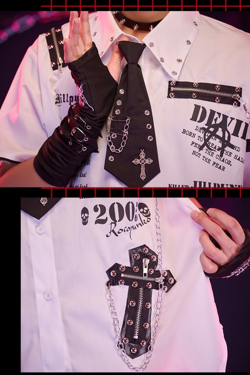 Camisa Punk con Corbata y Mangas Desmontables Punk Overture en Blanco - Jill Punk