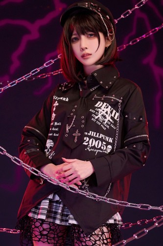 Camisa Punk con Corbata y Mangas Desmontables Punk Overture en Negro - Jill Punk
