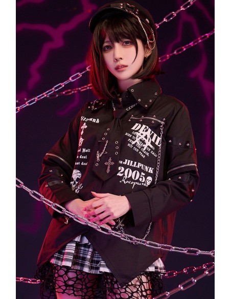 Punk Shirt with Tie and Detachable Sleeves Punk Overture in Black - Jill Punk