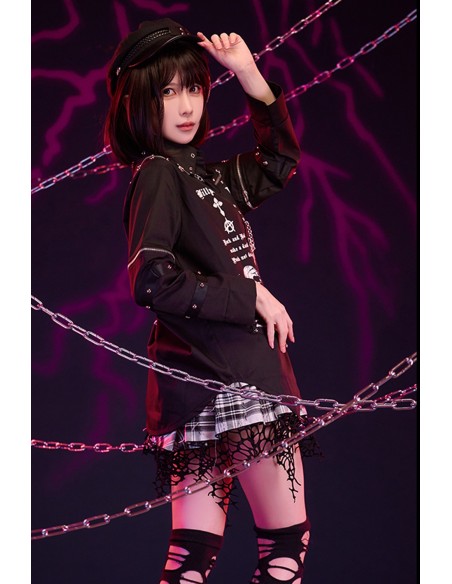 Punk Shirt with Tie and Detachable Sleeves Punk Overture in Black - Jill Punk