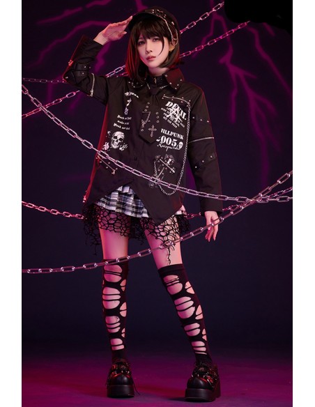 Camisa Punk con Corbata y Mangas Desmontables Punk Overture en Negro - Jill Punk