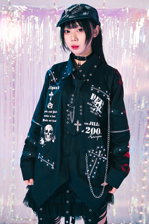 Camisa Punk con Corbata y Mangas Desmontables Punk Overture en Negro - Jill Punk